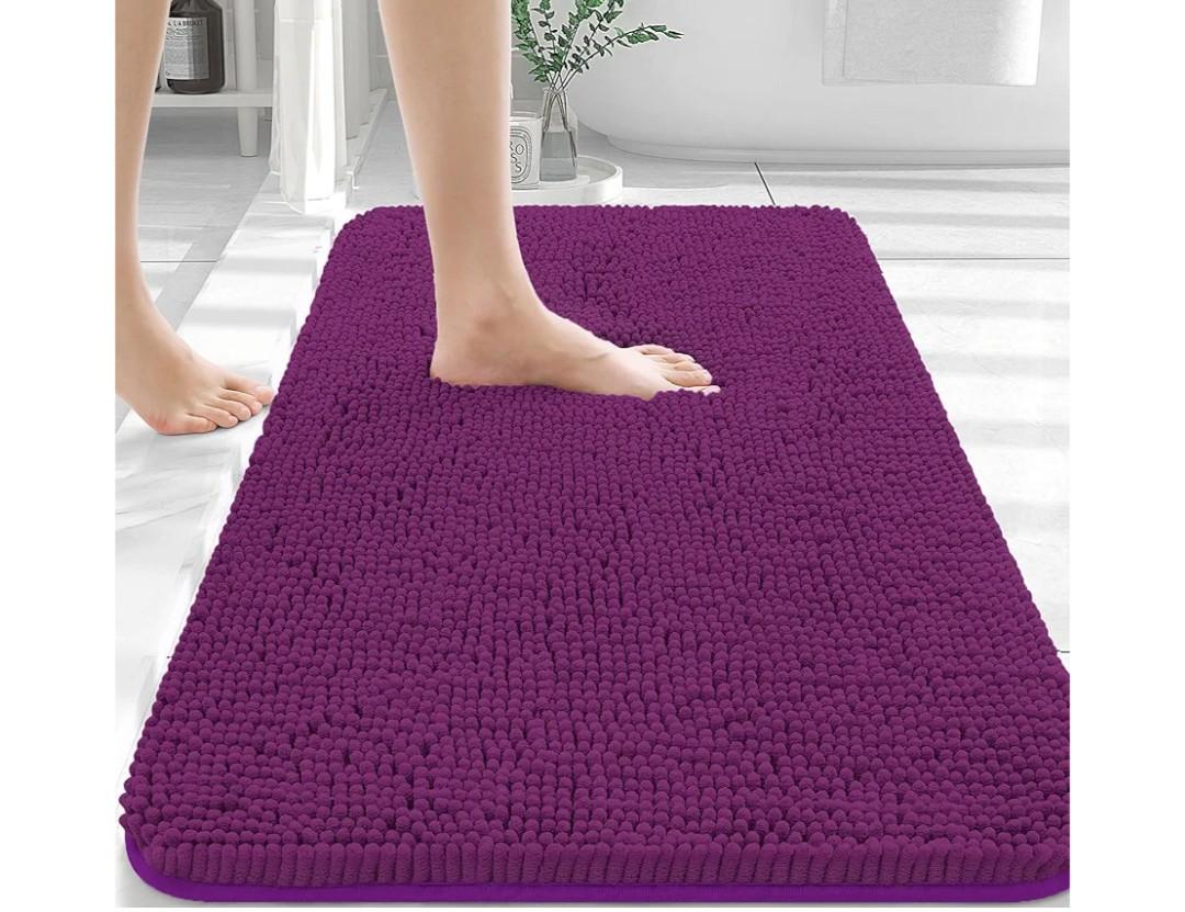 OLANLY Bathroom Rugs 30x20, Extra Soft Absorbent Chenille Bath Rugs, Rubber Backing Quick Dry, Machine Washable Bath Mats for Bathroom Floor, Tub and Shower, Home Decor Accessories, Purple