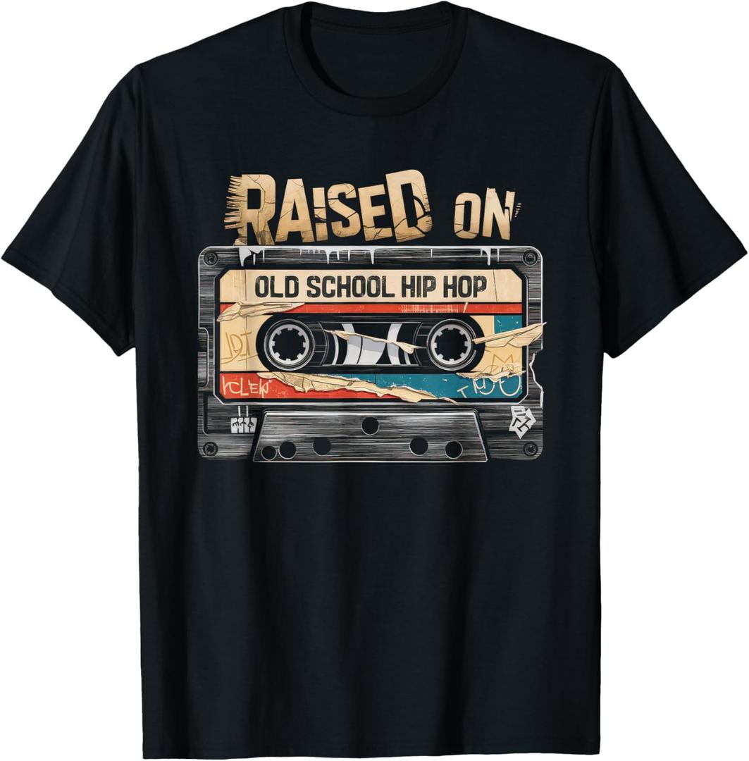 Raised ON Old School Hip HOP Tshirt Cassette Graffiti Rap T-Shirt, Size L