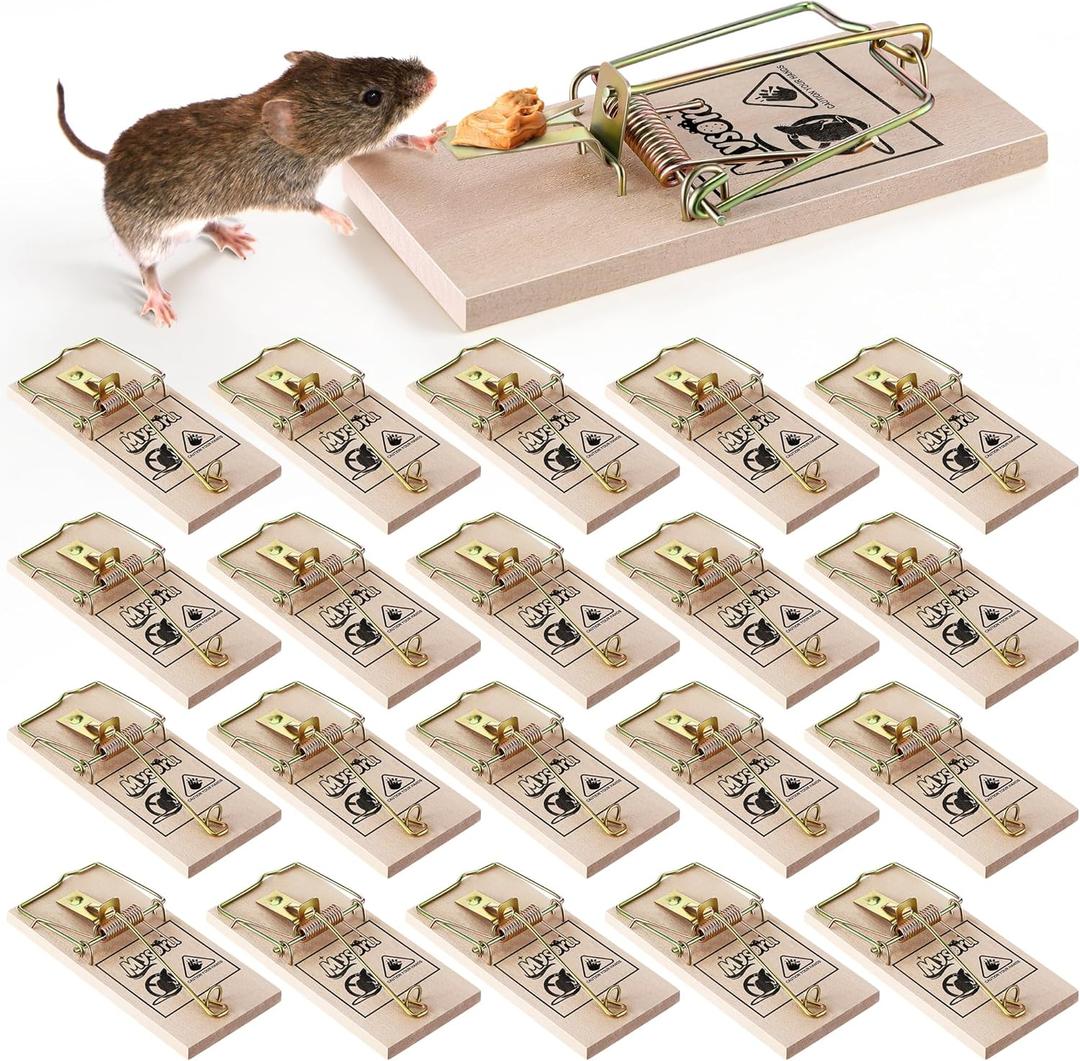 20 Pack Wooden Mouse Traps, Rat Snap Traps with Metal Pedal, Sturdy Wood Base, Heavy Duty Reusable Mousetraps for Fast Capture of Mice, Rats & Rodents, Safe for Indoor & Outdoor Use