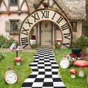 Preboun Wonderland Clock Party Decorations Clock Door Banner Black White Checkered Aisle Runner Tea Party Decoration Hanging Timepiece Backdrop Photo Props Background for Newborn Fairytale Birthday