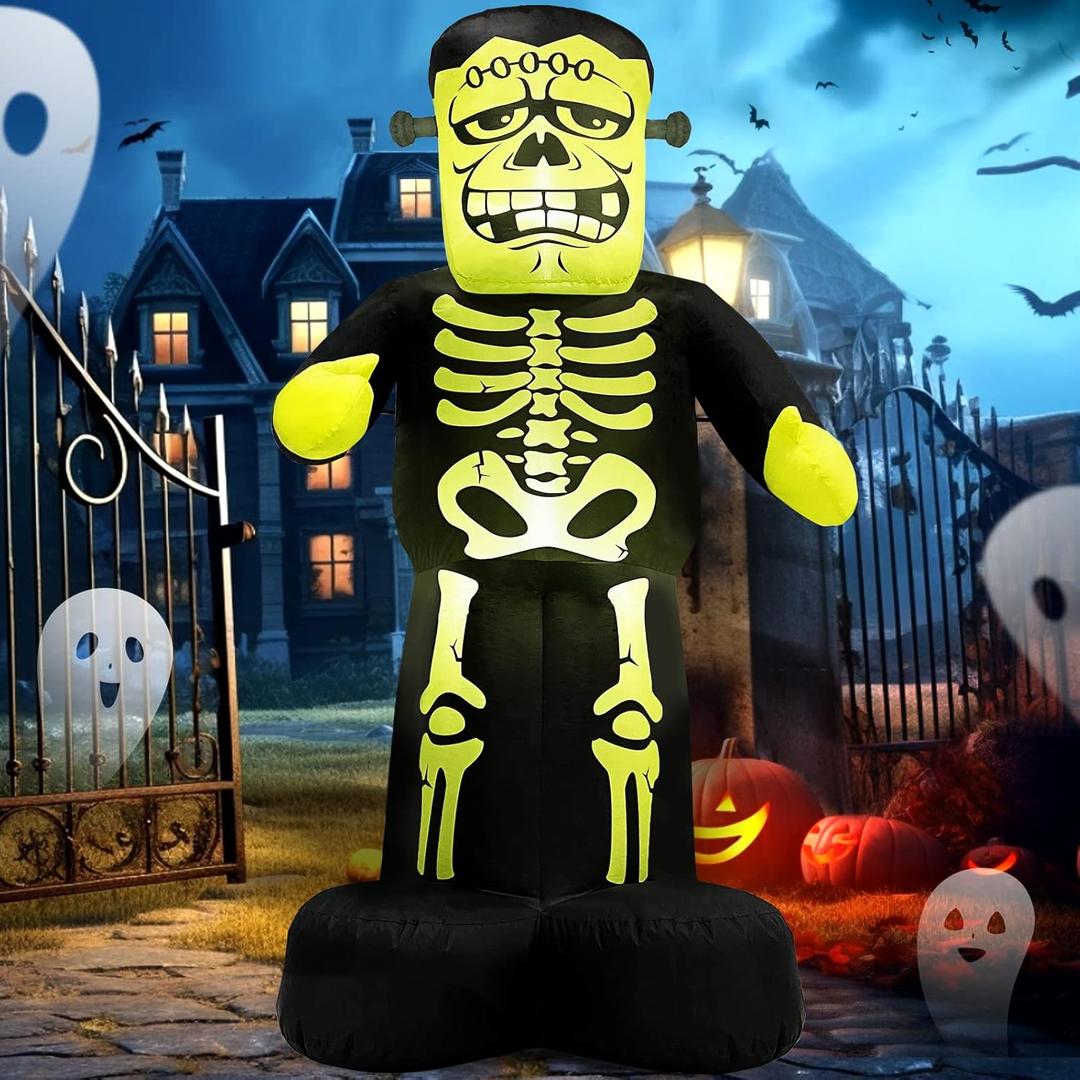 MICOCAH Halloween Inflatables Outdoor Decorations - 7 FT Giant Frankenstein Monster with Skeleton Pattern, Bulit-in LEDs Halloween Blow Up Yard Decorations for Holiday Indoor Party Garden Lawn Dcor