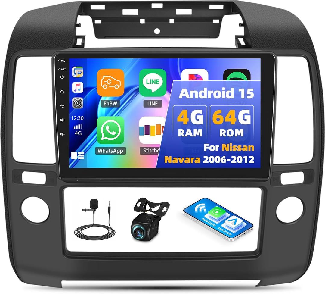 [4G+64G] Car Radio for Nissan Navara 2006-2012 for Nissan Frontier 2004-2010 with Wireless CarPlay Android Auto,9 Touchscreen Car Stereo with Mirror Link WiFi/GPS,Bluetooth,FM/RDS SWC+Backup Camera