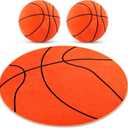 Nuanchu 3 Pcs Basketball Plush Pillows and Basketball Rug for Boys Room Decor Fluffy Soft Stuffed Sports Throw Pillows Round Carpet Area Rug for Bedroom Decor