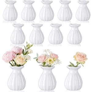 12 Pieces Glass Bud Vases for Centerpieces Bulk 3.5 Inch Mini Flower Bouquets Vases Small Cute Crystal Ribbed Glass Bud in Bulk for Wedding Baby Bridal Shower Table Party Home Decor (White)