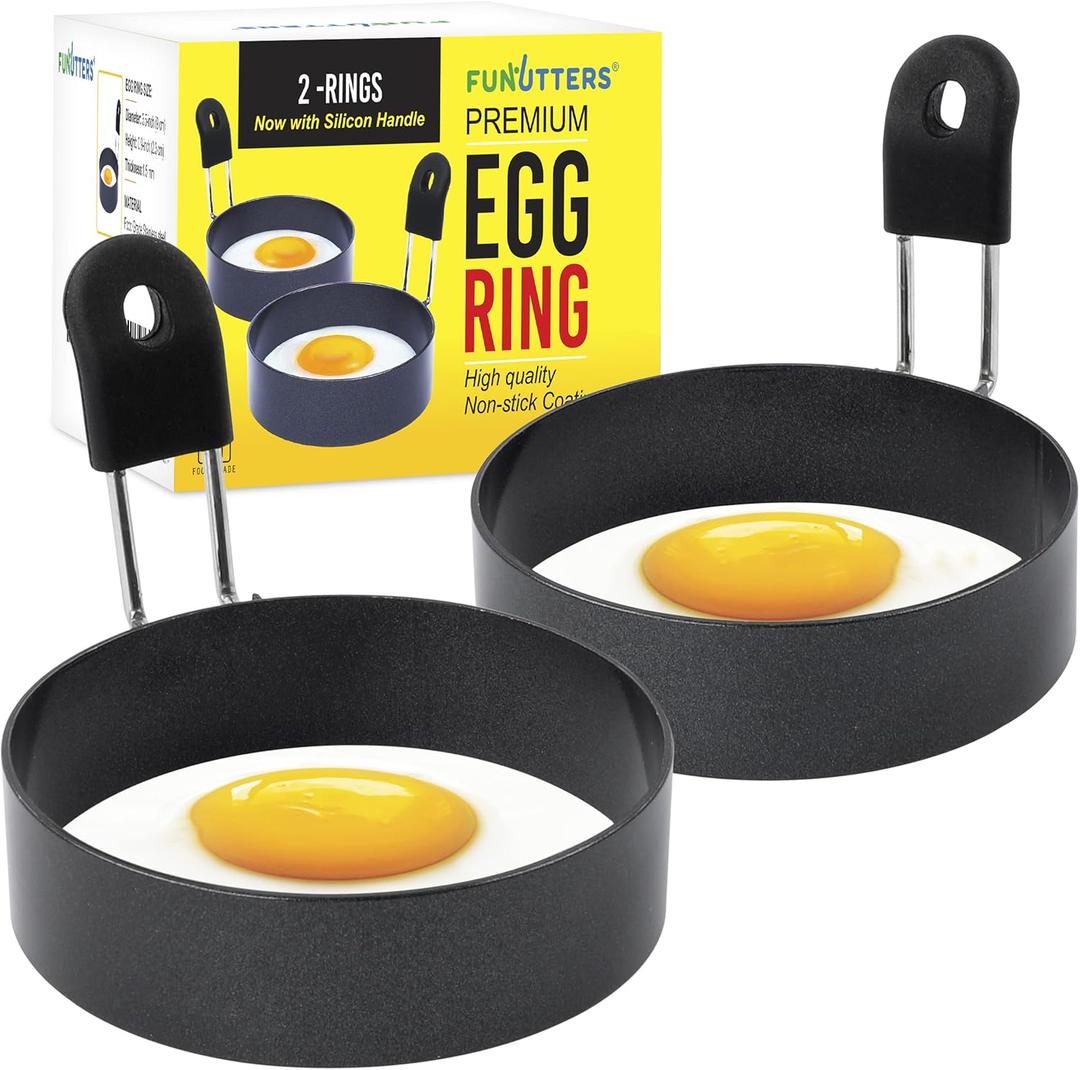 FUNUTTERS Egg Rings, 3.5'', Nonstick, Professional and Large, Stainless Steel Omelet/Egg Rings For Frying Eggs and Egg Mc muffins, Egg Mold For Breakfast, Mini Pancakes, and Fried Eggs