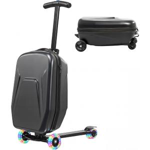 Scooter Suitcase for Kid & Adult Foldable 2 in 1 Ride on Carry on Travel Hardshell Trolley Scooter Luggage With Wheels 20"