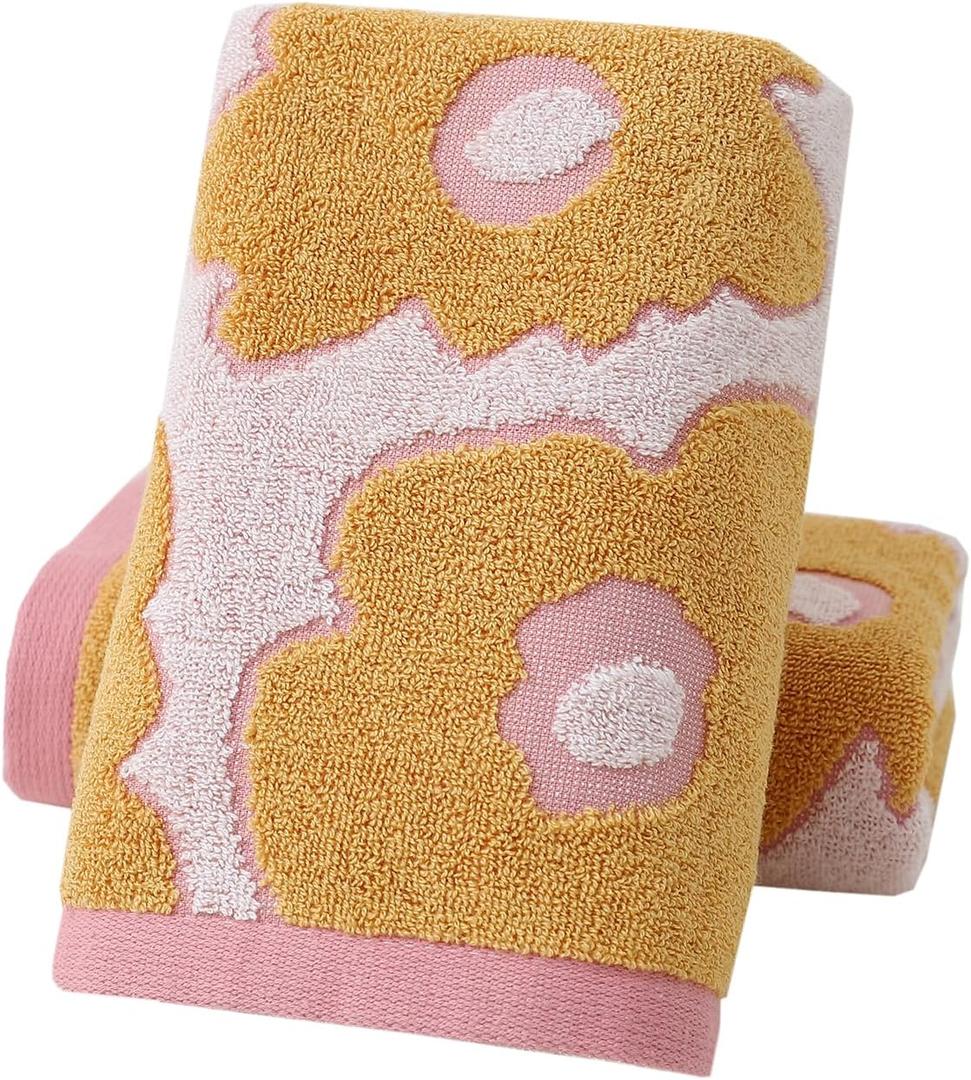 Pidada Hand Towels Set of 2 Floral Pattern 100% Cotton Absorbent Soft Decorative Towel for Bathroom (Pink)