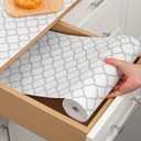 Drawer & Shelf Liners -Non-Adhesive Kitchen Cabinet Liner, Waterproof, Non-Slip, Easy to Cut, Reusable Contact Paper for Dresser Closets Pantry (12"W x 240"L, White Geometric)