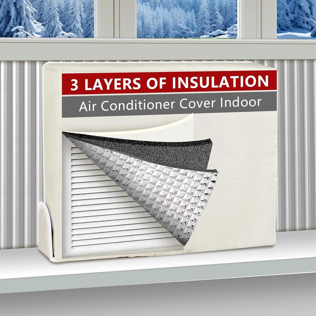 25''Wx 17''Hx 3.5'' Indoor Air Conditioner Cover for Inside Window, 3 Layers AC Cover for Inside, Indoor Window AC Unit Insulation for Winter