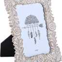 NIKKY HOME Farmhouse Boho Style Floral Picture Frame 4x6 Rustic Resin Photo Frame with Distressed White Finish, High Definition Glass for Table Top Display