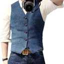 Ceehuteey Mens Suit Vest Waistcoat Tweed Retro V Neck Wool Herringbone for Prom (Medium, Blue)