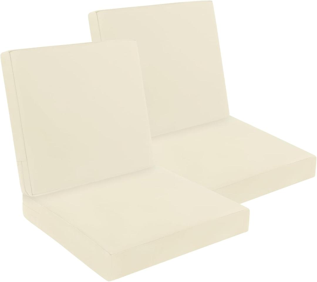 Outdoor Chair Cushions Set, Waterproof Outdoor Seat Cushions for Patio Furniture, Removable Seat Bottom & Back Cushion Covers with Ties, Outdoor Chair Pads, 19"x16"x3" (Beige)