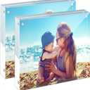 HELPLEX Acrylic Frames, 2 Pack 4x4, 20mm Thicker Frameless Clear Frame, Double Sided Magnetic, Free Standing Desktop Display