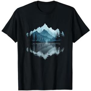 Mountain Landscape Reflection Forest Trees Outdoor Wildlife T-Shirt (Black,XL)