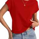 Womens Cap Sleeve Crop Tops Cotton T Shirts Crewneck Loose Fit Short Sleeves Tee Summer Fashion Clothes 2026, XL