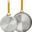 GreenPan Stainless Steel Tri-Ply Reserve 10 and 12 Frying Pan Skillet Set, Multiclad Cookware, Induction, Oven & Broiler Safe to 600F, Heat Responsive Core, Dishwasher Safe, Gold Handles