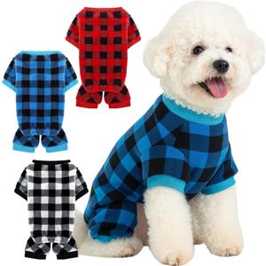 3 Pcs Plaid Dog Pajamas Soft Fleece Pet Sweater Clothes Warm Outfits for Small Dogs Puppy Cats Winter Christmas Costume Jumpsuit(M: Neck 13in, Chest 18in, Back 14in)