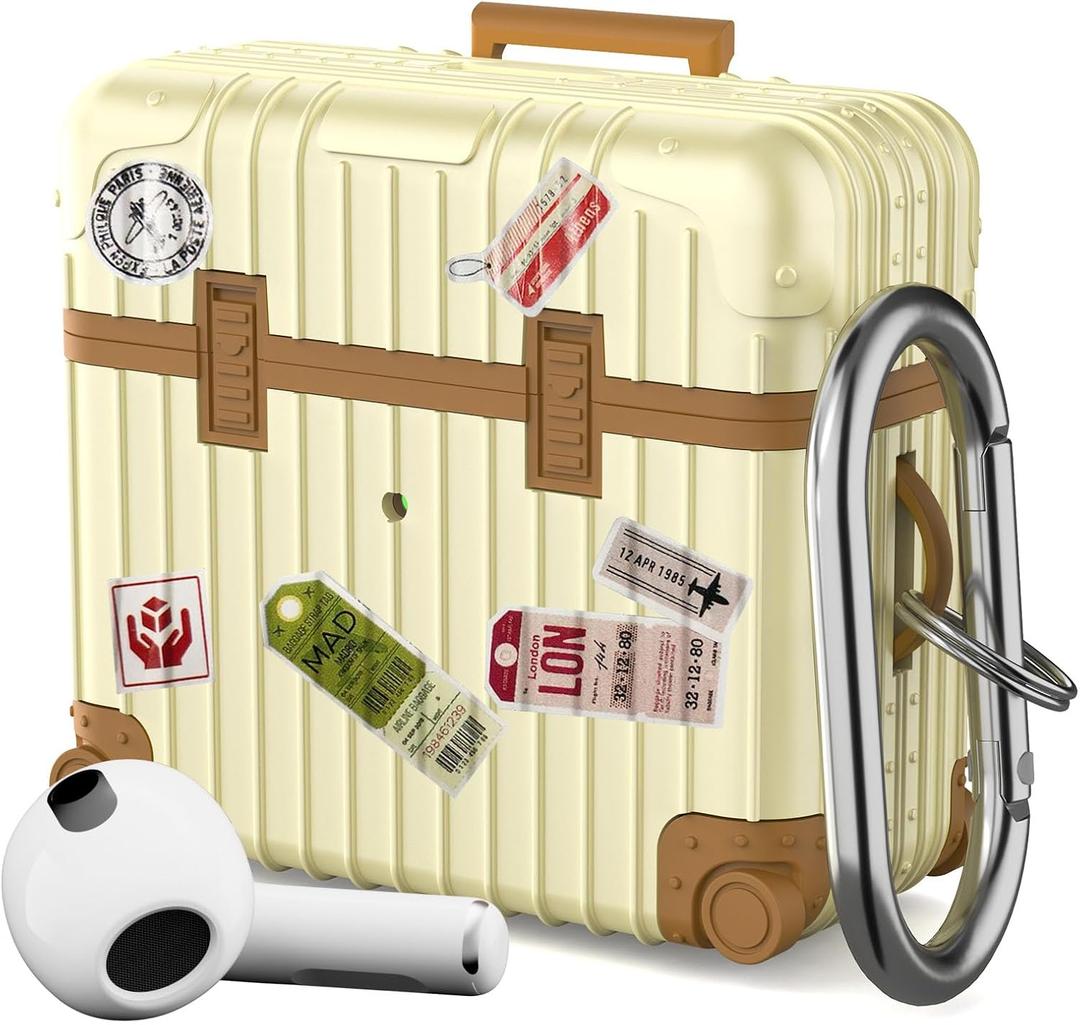 KOREDA Compatible with AirPods 3 2021 3rd Generation Case, Cute Funny Suitcase Design Protective Hard Case for AirPods 3, Not Compatible with AirPods Pro 3 2025 and AirPods 4 2024 (Beige)
