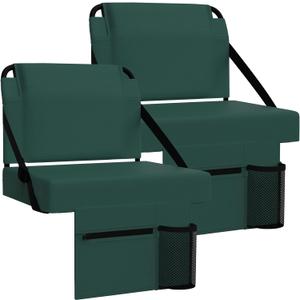 2pcs Stadium Seat for Bleachers with Back SupportPortable Bleacher Chairs with Back and CushionIncludes Shoulder Strap and Cup Holder (Green,2 Pack)