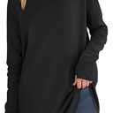 JUSTFASHIONNOW Tunic Tops for Women Casual Long Sleeve Turtle Neck Shirts Thumb Hole Curved Hem Tops Fall Fashion (XX-Large, Black)
