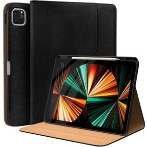 Leather Cases for IPad Pro 12.9 Case 6th/5th/4th/3rd Generation - Protective Multi-Angle Folio with Pencil Holder & Pocket - Auto Wake/Sleep, Premium PU Leather Cover - Black