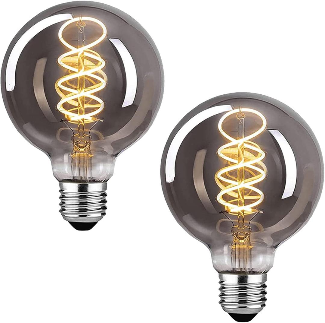 Lxcom Lighting LED Decorative Edison Bulb 6W G25/G80 Globe Light Bulbs 60W Equivalent Warm White 2700K E26 Medium Base Smoke Grey Glass Filament Bulbs for Table Lamp Wall Sconce, 2 Pack