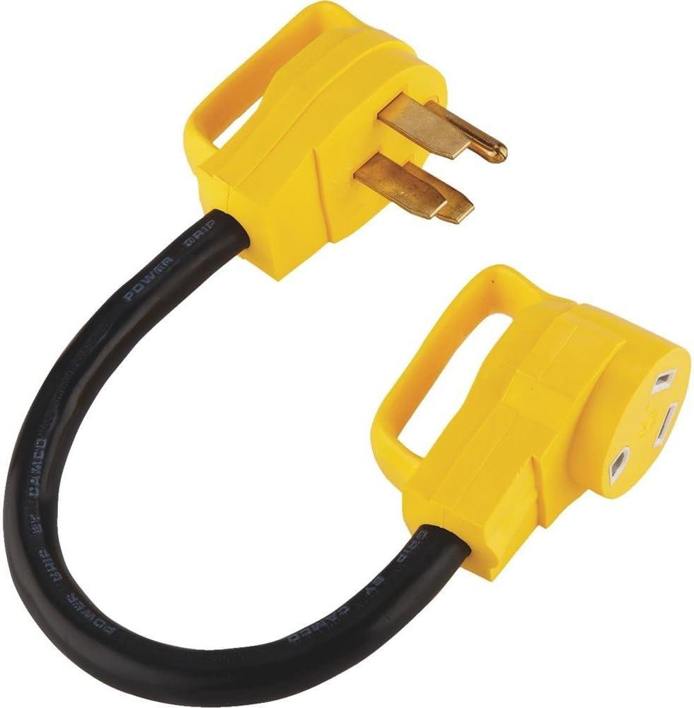 Camco 55173 18" PowerGrip 50A Male to 30A Female Dogbone Adapter, 125V/3750W