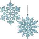 DearHouse 36pcs Plastic Snowflake Ornaments, Tiny Sparkling Glitter Snowflake Ornaments on String Hanger for Christmas Tree Decorations (Blue)