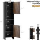 Tall Storage Cabinet, 13.15 Inch Narrow Bathroom Cabinet with USB Magnetic Light, Open Shelf, Magnetic Doors, 2 Adjustable Shelves, Anti-Tip Kit for Small Spaces, Living Room, Black, 57.1" H, 11.81"d X 13.39"w X 57.1"h