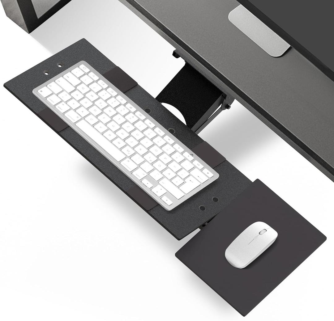 KT1 Ergonomic Keyboard Tray Under Desk - Under Desk Keyboard Tray Slide Out with Adjustable Height and Tilt - Easy to Slide and Swivel 360 Degree - Keyboard Drawer with Adjustable Mouse Pad (Black)