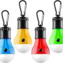 FLY2SKY Portable LED Tent Lamp, Clip Hook Hurricane Emergency Light Bulb, Camping Equipment Lanterns for Hiking, Backpacking Outage, B-CLOSED-HOOK, 4 Packs Multicolor