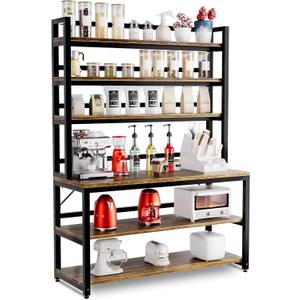 Aquzee Bakers Racks for Kitchens with Storage, 6 Tiers Large(47.2W x 15.7D x 70.8" H) Kitchen Stand with Hutch, Freestanding Organizer with Shelves,Rustic Brown (Rustic Brown Board + Black Frame)
