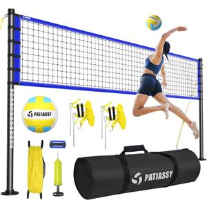 Portable Volleyball Net Set for Backyard, Beach & Outdoor - Regulation Size, Height-Adjustable Poles, PU Volleyball with Pump, Carrying Bag (Deep Blue)