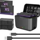 360 X5 Battery (2-Pack) with 2-Channel Fast Charger Hub - 2800mAh Rechargeable Li-ion Batteries & Micro SD Card Slots - Compatible with 360 X5 360 Camera