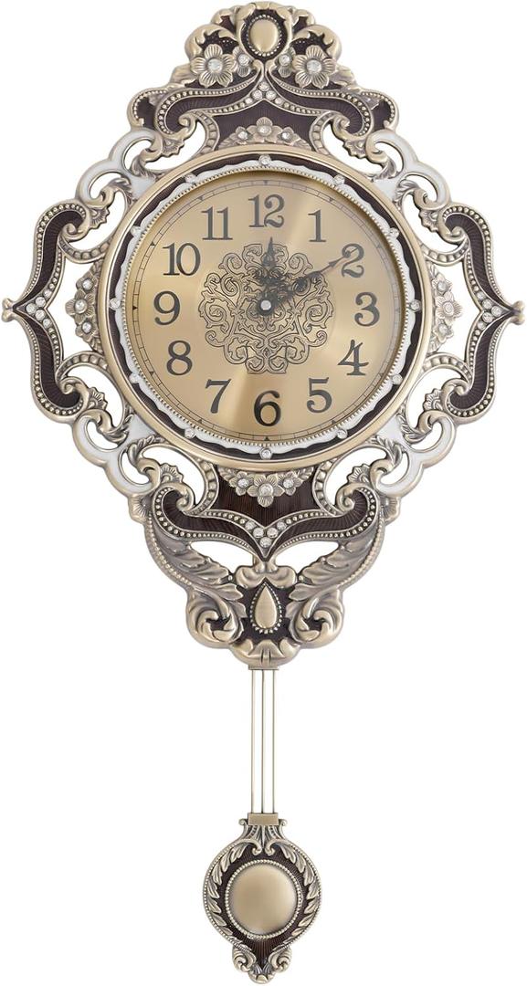 JOMCYDM Retro Decorative Wall Clock Antique Wall Clock with Swinging Pendulum Classic European Style Large Metal Silent Clocks for Home, Living Room, Bedroom