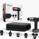 Sharper Image Deep Tissue Percussion Massage Gun, Powerboost Pro+ Hot & Cold Rechargeable Handheld Massager, 6 Adjustable Speeds, 6 Attachment Heads & Carrying Case, Muscle Pain Relief, Black