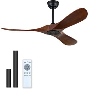 42 Inch Ceiling Fan Unlit, Solid Wood Ceiling Fan Unlit, with Remote Control, Reversible DC Motor, Indoor Bedroom Living Room Office Outdoor Patio Ceiling Fan (Dark Walnut)