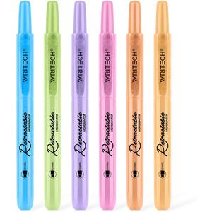 WRITECH Retractable Highlighters Assorted Colors: Chisel Tip Click Aesthetic Highlighter Marker Pens Pack Multi Colored Ink No Bleed Smear for Highlighting Journaling (6ct Pastel)