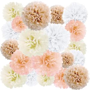 EPIQUEONE 20 Pieces Blush Pink, Dusty Rose, Mauve, Cream Tissue Paper Pom Poms - Ceiling and Party Decorations - Backdrop Flowers (White, Ivory, Peach, Champagne)