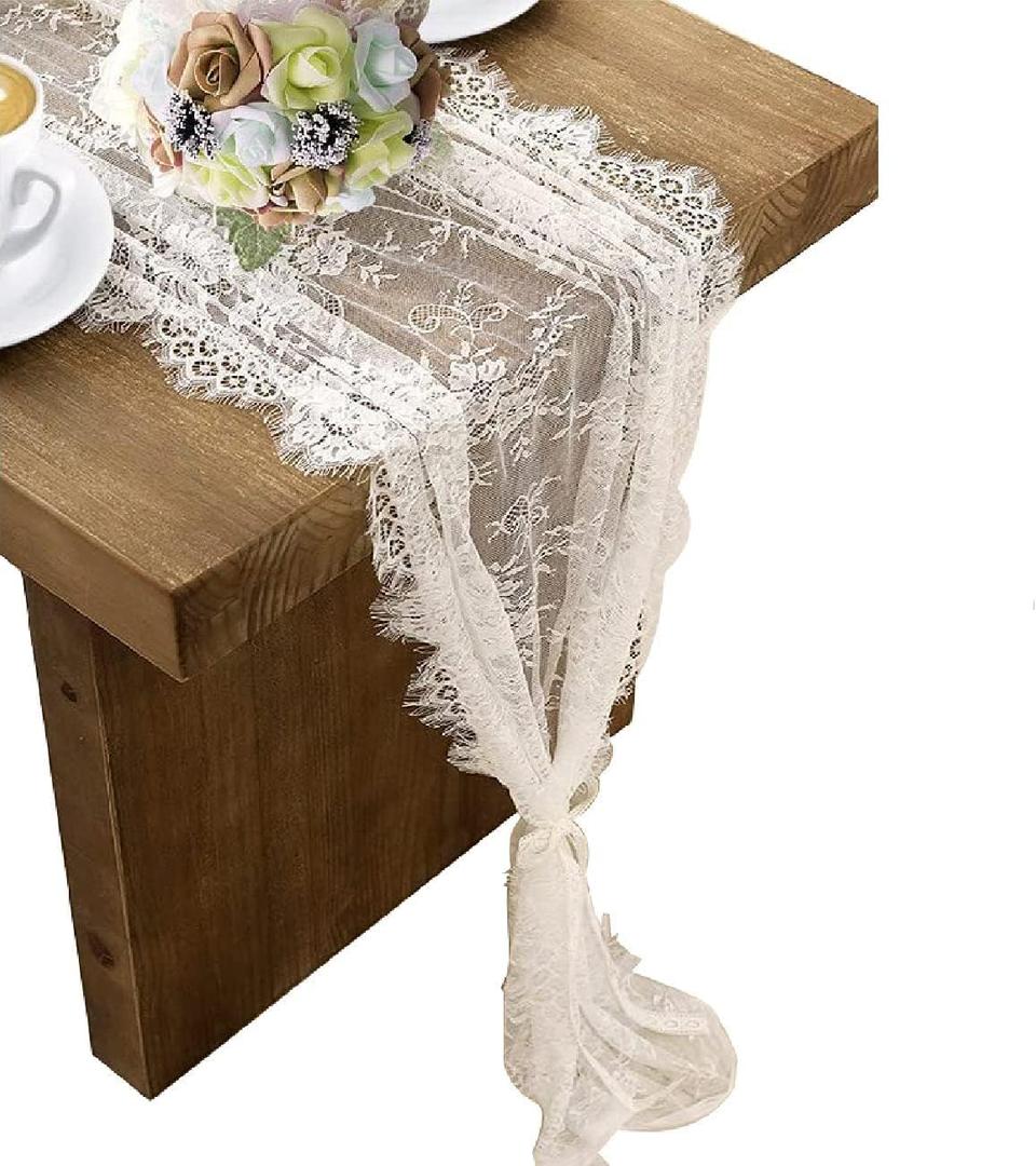 10 Pcs White Lace Table Runner 14 x 120 Inch Embroidered Boho Table Runner for Wedding Party Bridal Shower Decorations Vintage Rustic Table Runners