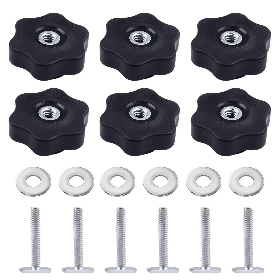6 Pack T Track Knob Kit, 6 Star Knob, 1/4-20 Threaded Bolts and Washers, T Track Bolts, Track Accessories for Woodworking Jigs and Fixtures (6 PCS)