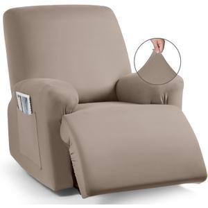 TAOCOCO Recliner Chair Covers 4-Pieces for Oversized Recliner, Stretch Recliner Slipcover for Large Recliners Washable Polyester Soft Fabric Furniture Protector (Oversized Recliner, Khaki)