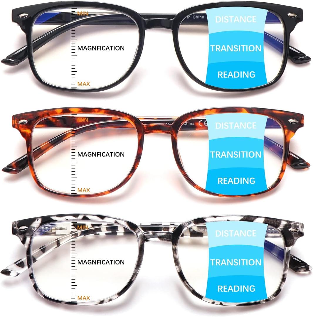 Progressive Multifocal Anti Blue Light Reading Glasses for Women and Men Fashion Eyeglasses Frame (Multicolor-c1)