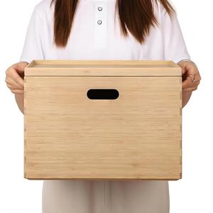 BAMOTTO CRAFTBAMBOO Large 14.6x10.2x9.6 Lidded Bamboo Storage Bins - Stackable with Handles, Box/Cube/Basket for Home Kitchen Office, Organize Tableware Toys Crafts Books