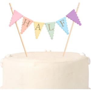 Rainbow Half Birthday Cake Topper - Pastel Rainbow 6 Months Cake Bunting, 1/2 Birthday Decorations for Girls, Colorful Cake Decoration Party Supplies, Cake Smash Photo Props