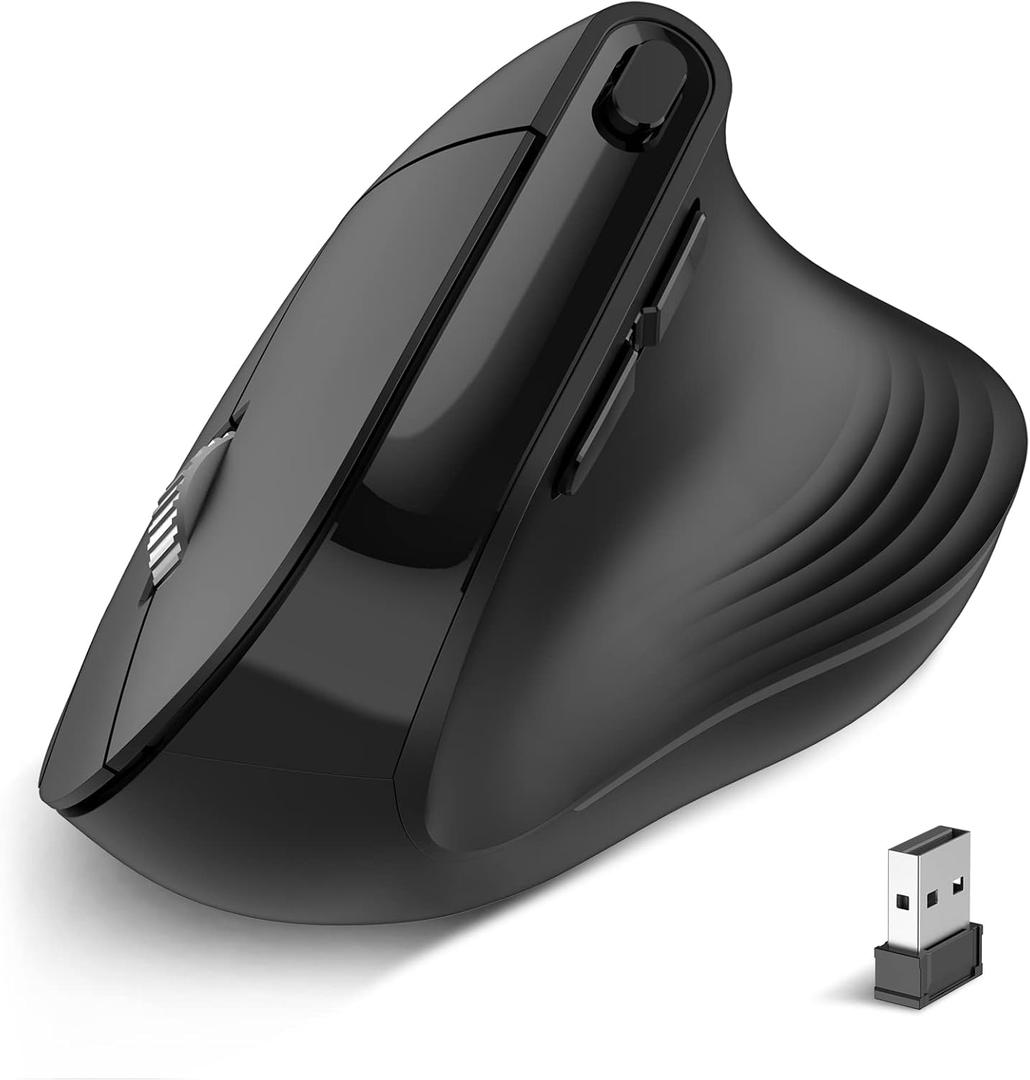 PINKCAT Wireless Vertical Mouse, 2.4G Advanced Ergonomic Mouse with USB Receiver, Wireless Silent Ergo Mouse, Compatible for Laptop, PC, Desktop, Mac, Black