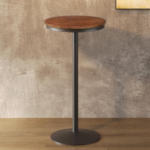 Industrial Bar Height Table – 22" Round Wood Top, 42" High Metal Frame, Black, Round, 22-inch diameter, 42-inch height