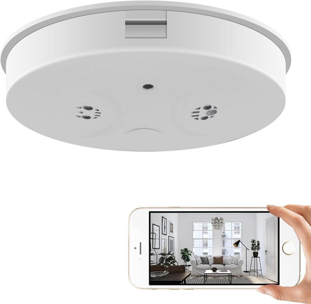 WiFi Hidden Spy Camera Smoke Detector, HD 1080P Wireless Security Nanny Detector Camera with Night Vision/Motion Detection for Home Office Security, Support Android and iOS,No Audio