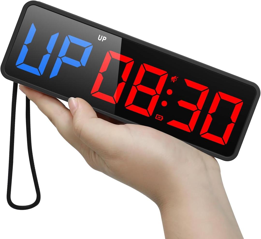 ANJANK Small Portable Gym Timer Clock, Strong Magnet, Workout Interval Timer with Powerful Battery, Stopwatch, Remote Control, Adjustable Brightness, Fitness Digital Timer for Home/Garage/Boxing (Black)