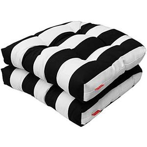 Pcinfuns Outdoor Seat Cushions,19"x19"x5" Thick Fill Tufted Cushions with Round Corner Patio Chair Pads,Water-Resistant Chair Cushion,Black White,Set of 2